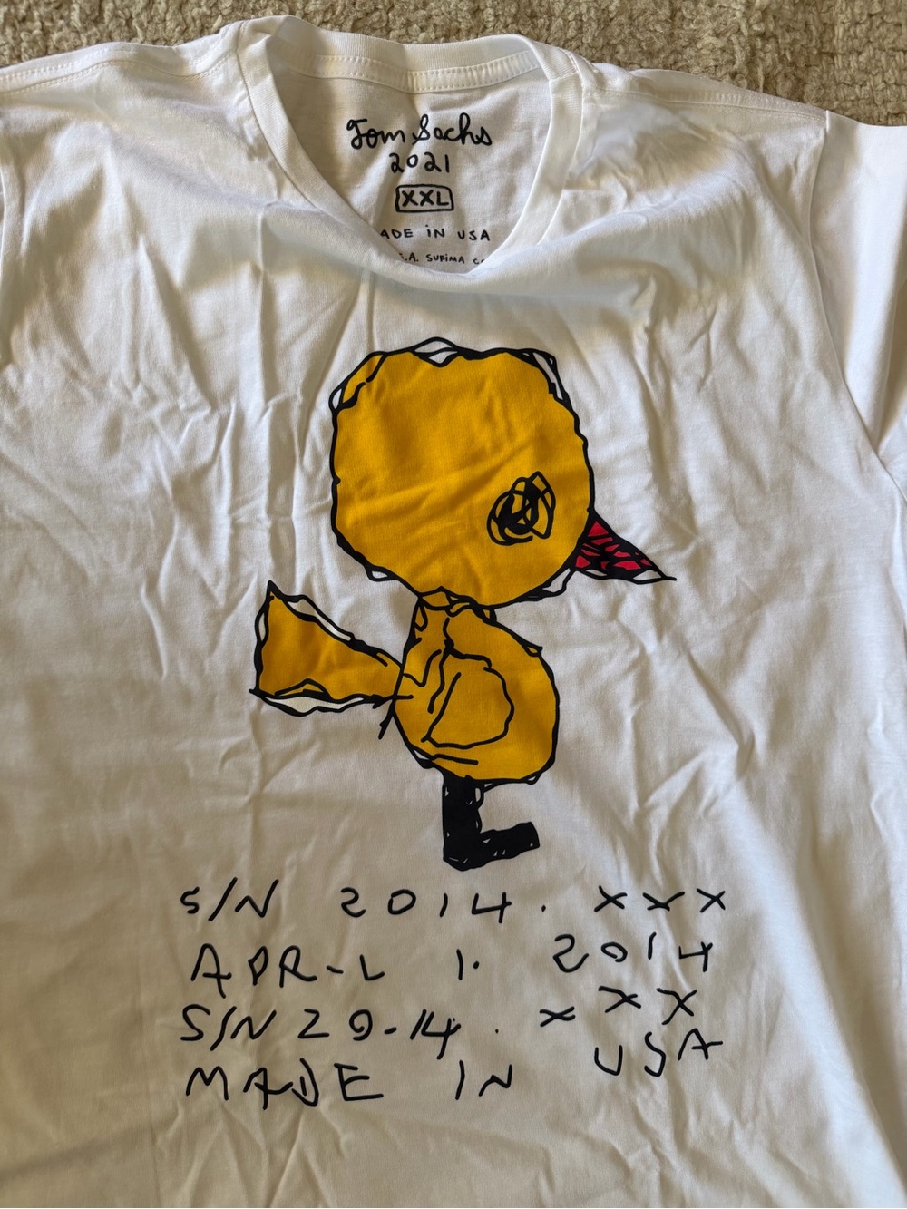 Tom Sachs Love Bird White Graphic T-Shirt Men’s XXL Crew Neck Made in USA